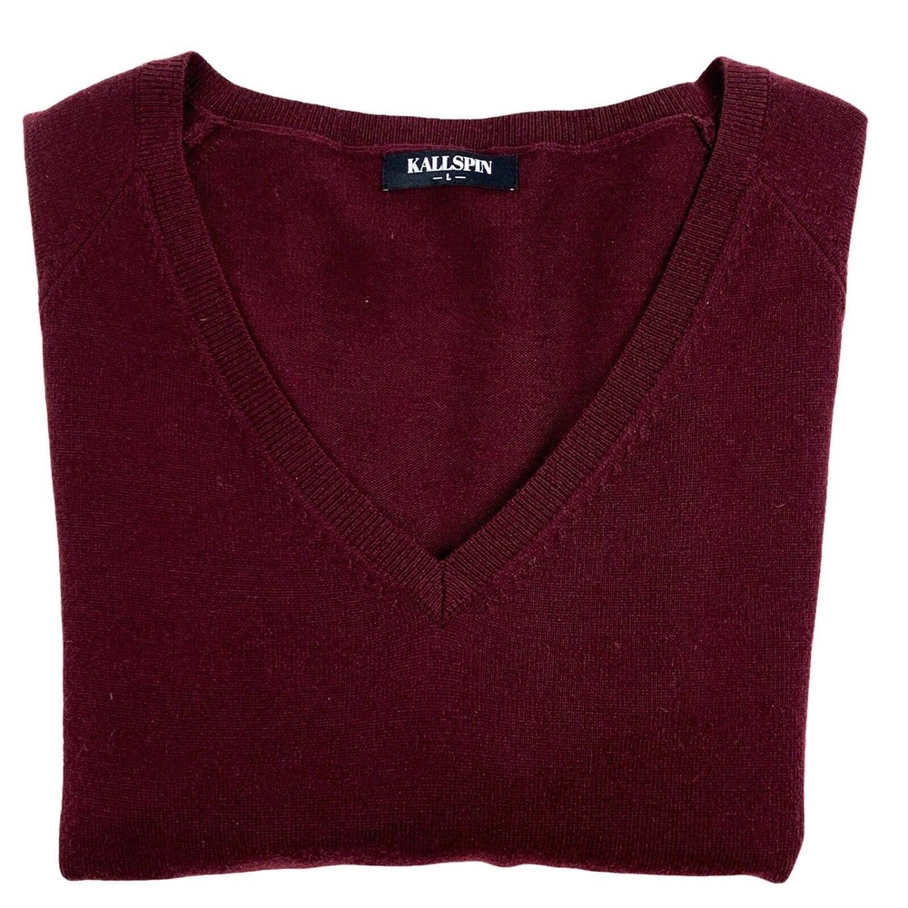 Kallspin Mens Cashmere And Wool Blend V - Neck Sweater. Size Large. Dark‎ Maroon - Picture 5 of 7